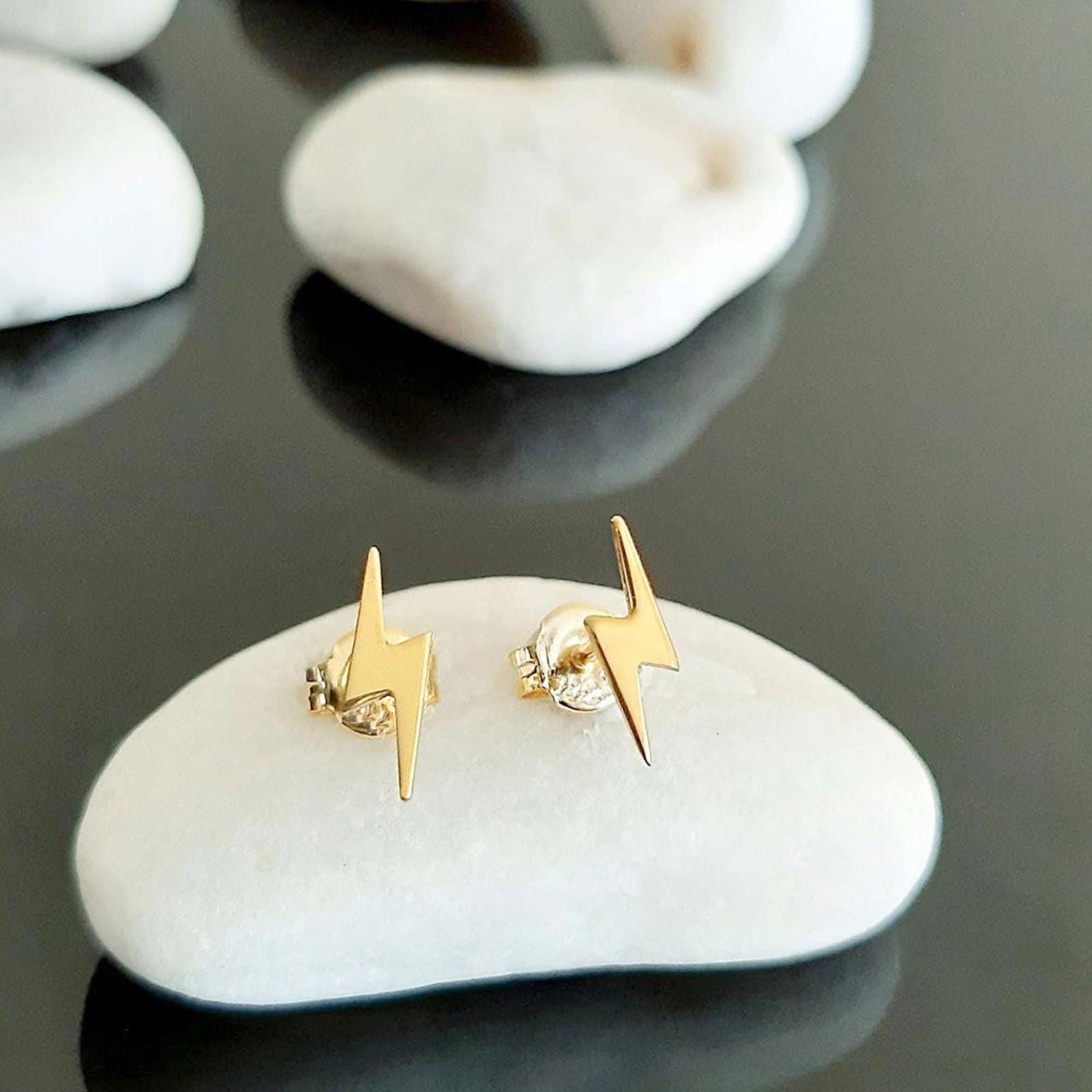 Lightning Bolt Stud Earrings Solid Gold - InfinityJools