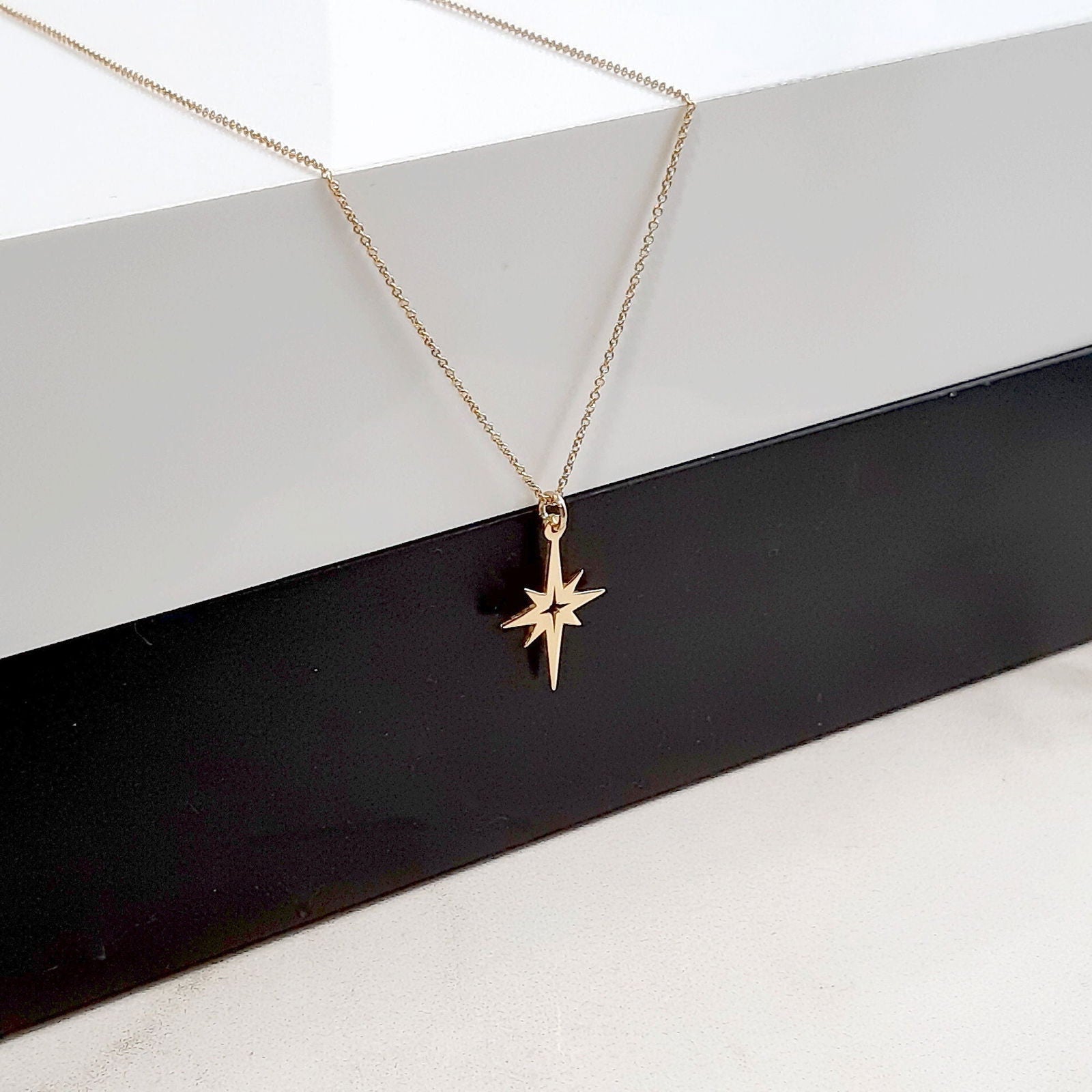 Northstar necklace in solid gold, Celestial star necklace for women - InfinityJools