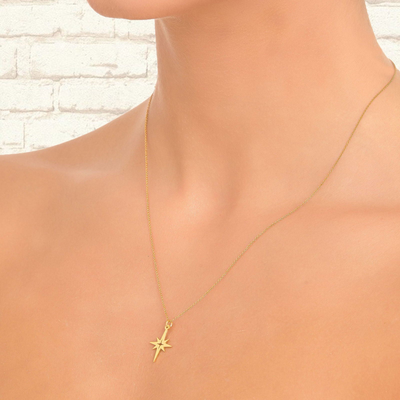 Northstar necklace in solid gold, Celestial star necklace for women - InfinityJools