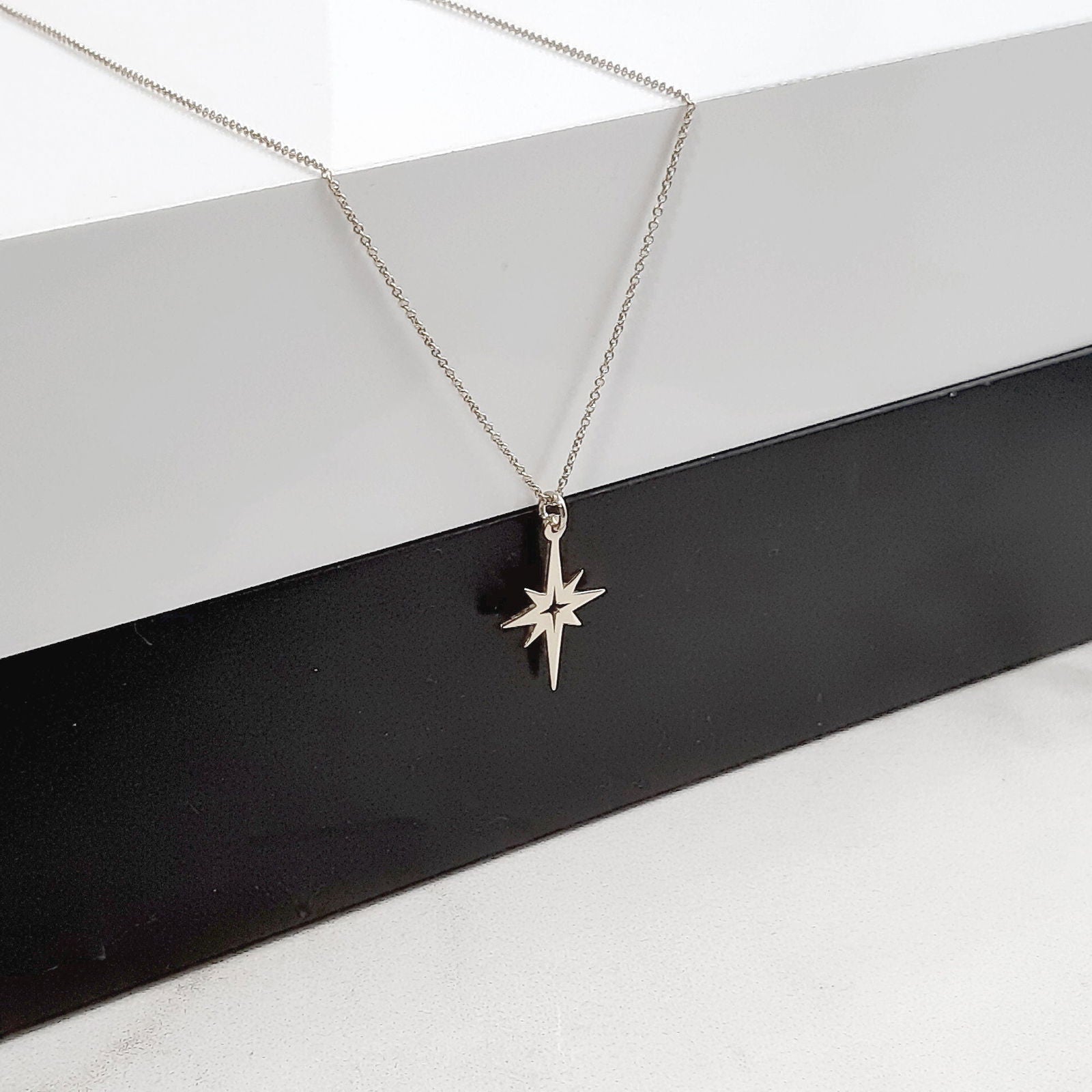 Northstar necklace in solid gold, Celestial star necklace for women - InfinityJools