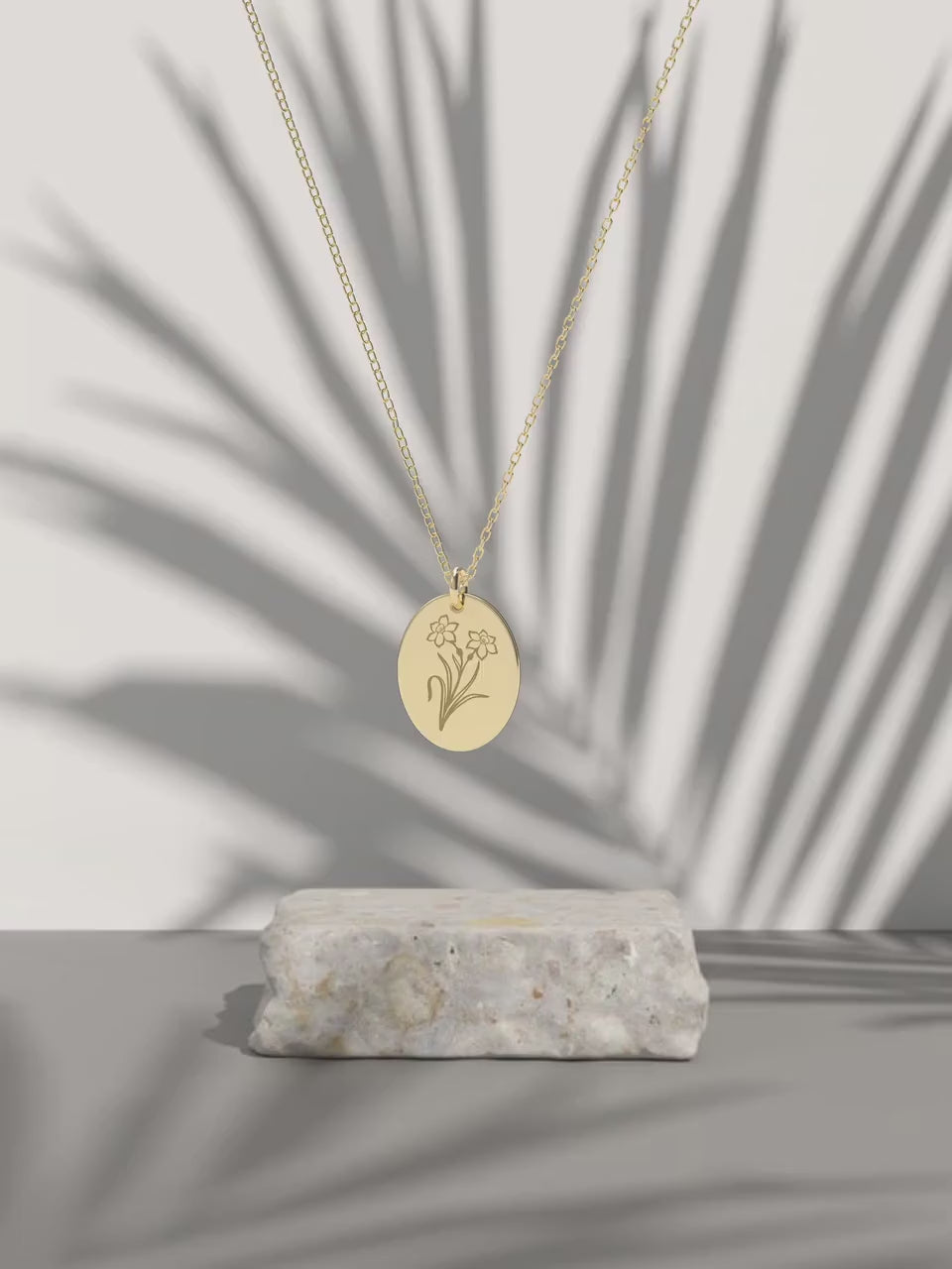 Oval Birth Flower Pendant Necklace