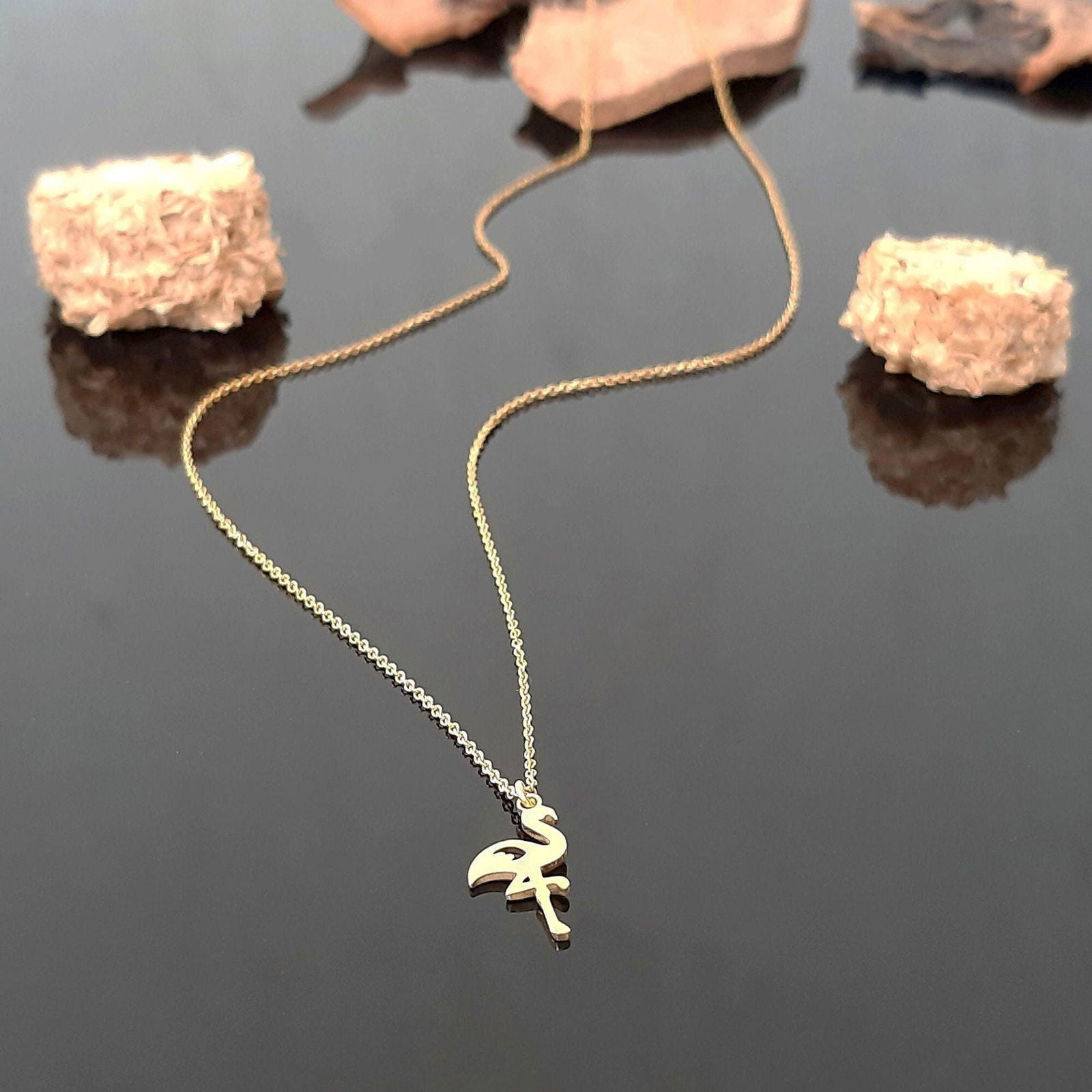 Solid Gold Flamingo necklace - InfinityJools