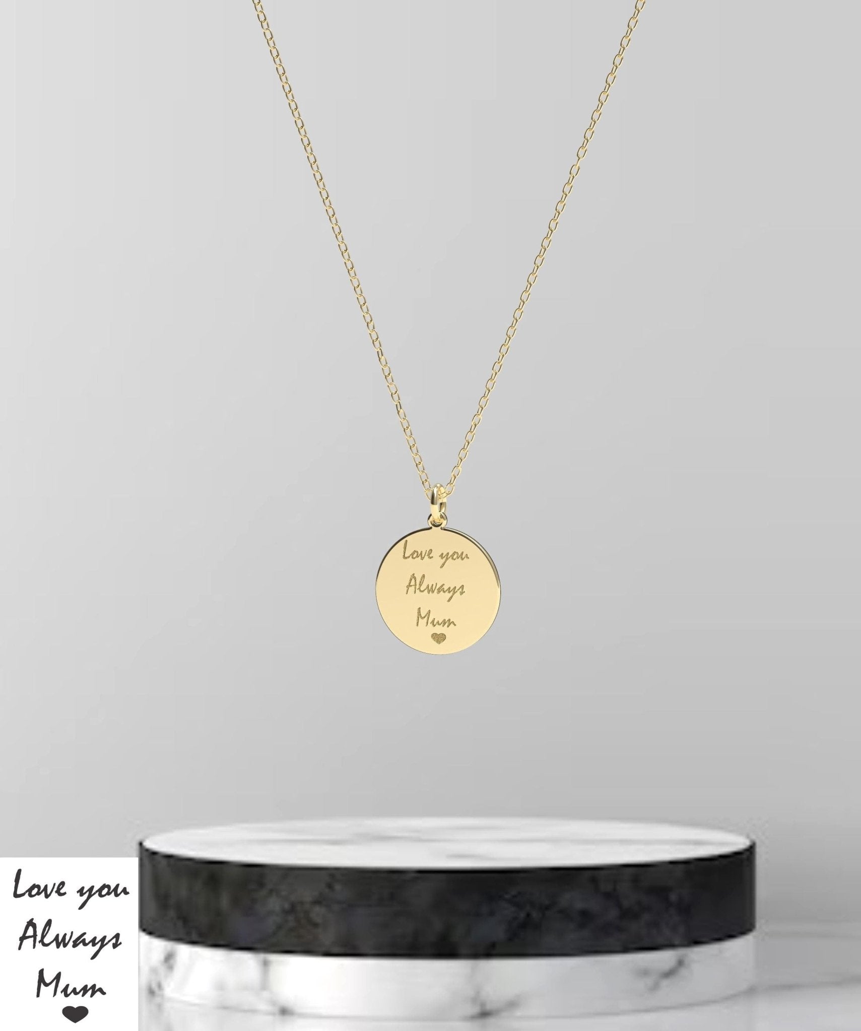 Solid gold handwritten disc pendant - InfinityJools