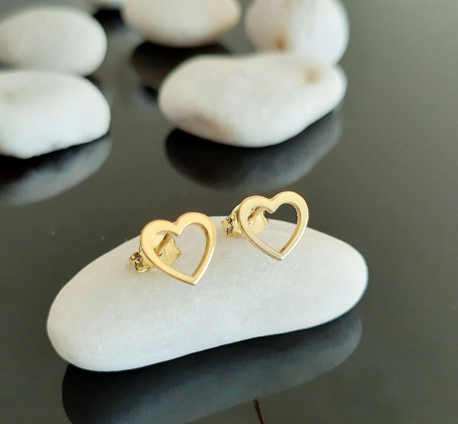 Solid Gold Heart Stud Earrings - InfinityJools