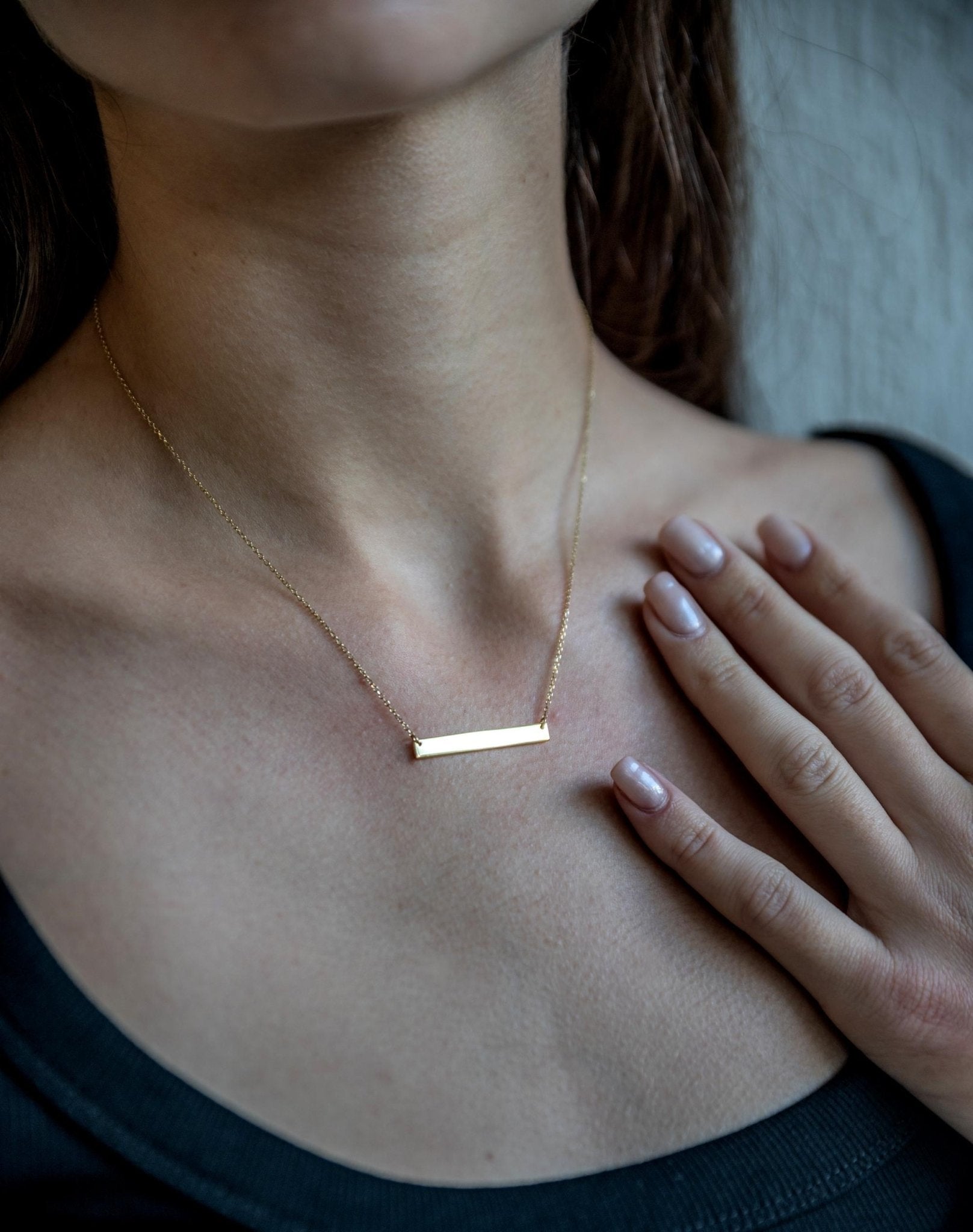 Solid Gold Reversible Bar Necklace - InfinityJools