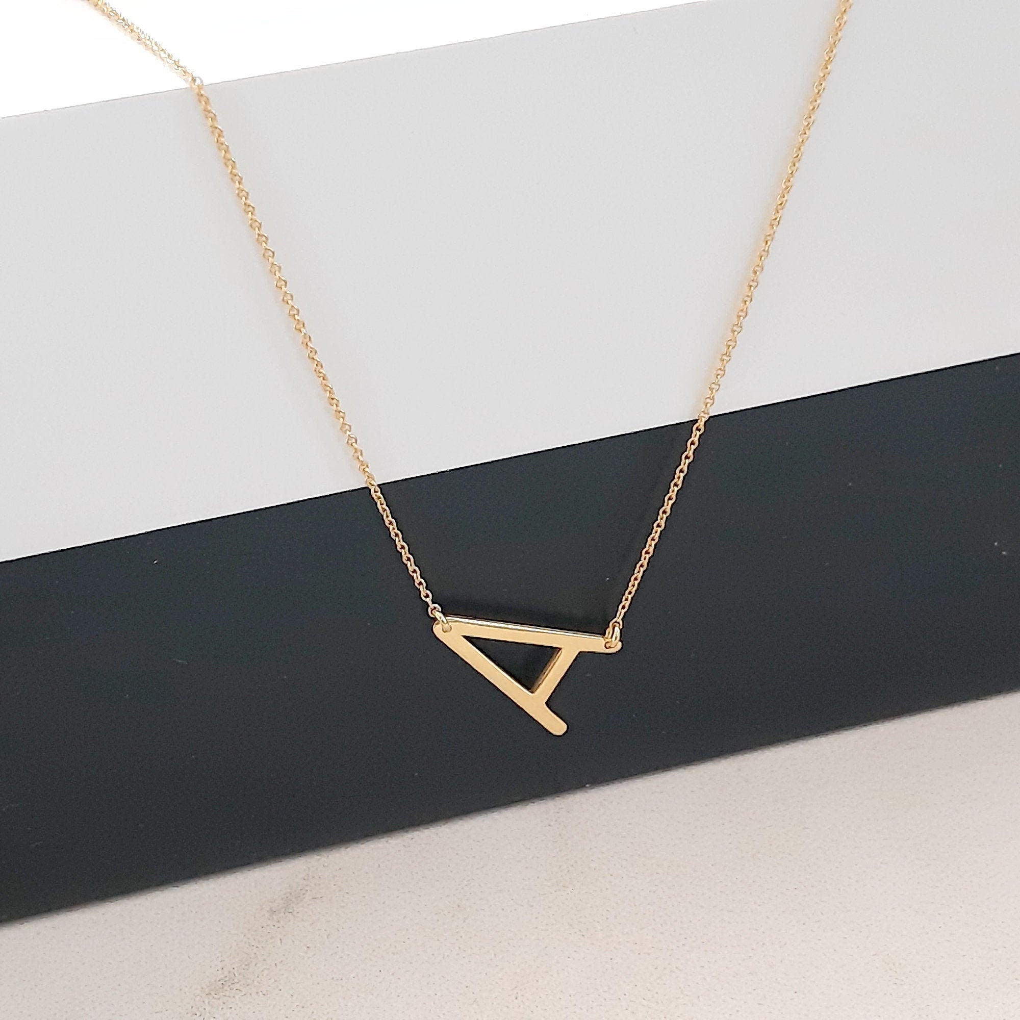 Solid Gold Sideways Letter Necklace - InfinityJools