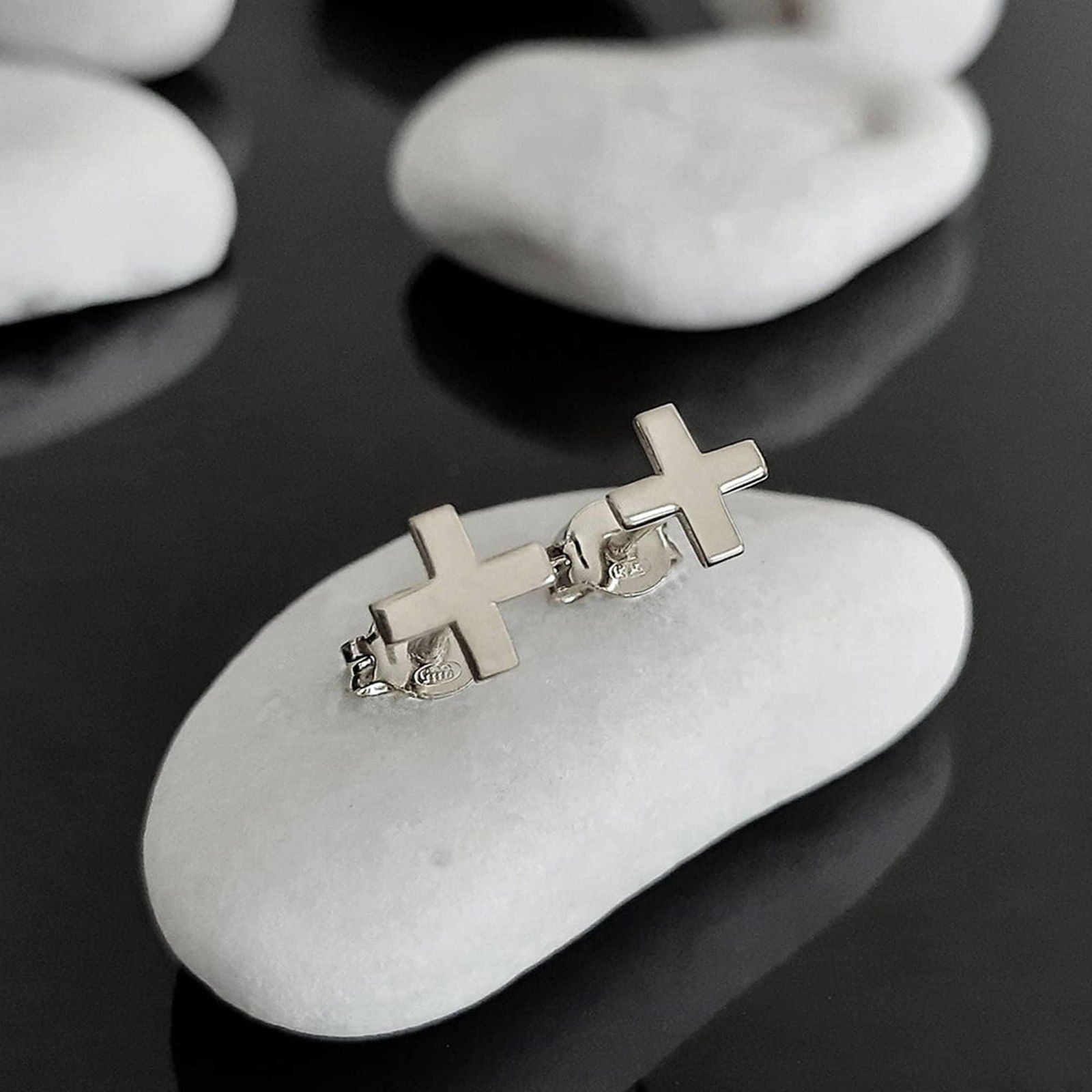 Tiny Cross Stud Earrings, 14K Gold Earrings - InfinityJools